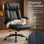 Office Chair, Leather Ergonomic Computer Desk Chair with Rocking Function, High Back Executive Home Office Chair with Adjustable Flip-up Armrests, Lumbar Support, 360° Swivel, Black