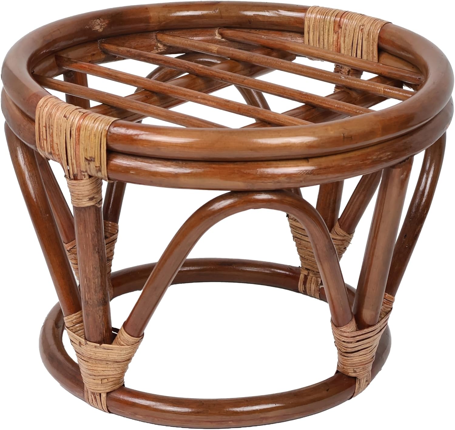 International Caravan Furniture Piece Rattan Ottoman with Outdoor Fabric Cushion