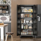 SteeLoong Kitchen Pantry Cabinet,75”Black Metal Storage Cabinets with Doors and 4 Adjustable Shelves,Kitchen Cabinet with 2 Gold Handles,Tall Cabinet for Livingroom, Bathroom