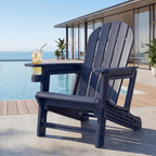 HOMPUS Outdoor Adirondack Chair, Patio HDPE Chair with Cup Holder, Solid Garden Chair Weather Resistant, Fire Pit Chair, Plastic Patio Chair for Deck,Garden, Wood Textured-Blue