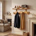 Wave-Shaped Bamboo Coat Rack Wall Mount with Shelves - Modern Decorative Wall Hooks for Entryway, Bathroom & Bedroom,Eco-Friendly Organic Wood Wall Mounted Rack for Hanging Coats, Bags, Keys 4 Hooks