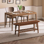 HOOBRO Dining Bench, 2-Tier Bamboo Farmhouse Entryway Bench, Indoor Storage Wooden Bench for Living Room, Dining Room, Hallway, Bedroom, Entryway, Bathroom, Brown BR06CD01