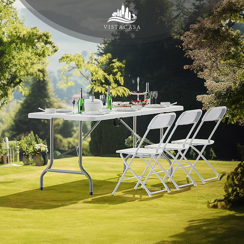 10 Pack White Plastic Folding Chairs, Portable Stackable Commercial Chairs with Steel Frame, 350 lb Capacity Indoor Outdoor Seating for Wedding Party Event Office Dining