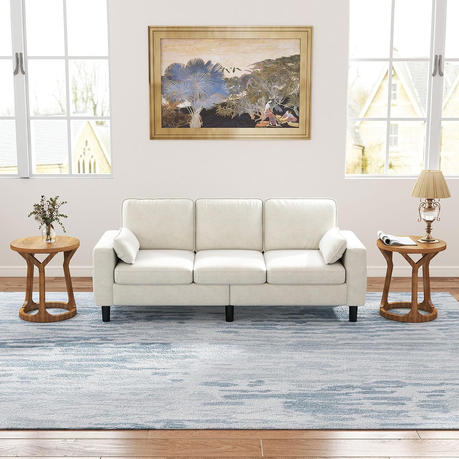 Round End Table Living Room, Rustic Side Table, 22" H Nightstand with Thick Top, Accent Tables for Bedroom Living Room Entryway, Natural