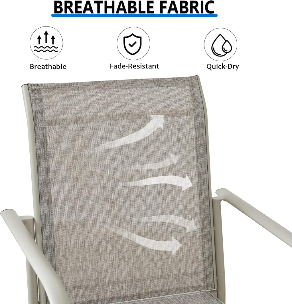 Outdoor Dining Chairs Set of 4, Stackable Patio Chairs with Textilene Fabric, Lightweight Garden Chairs for Poolside, Backyard, Camping, Grey