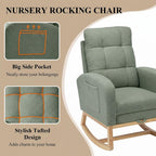Nursery Rocking Chair, Polyester Upholstered Glider Chair with Footrest, Comfy Rocker Chair, Accent Chair with High Backrest, Glider Rocker, Armchair for Living Room (Green Teddy)