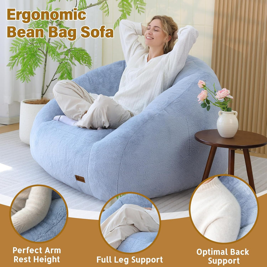 Giant Bean Bag Chair for Adults, Teens and Kids, Cozy Fluffy Corduroy Beanbag Chair with Filler, Large Floor Lounge Sofa for Living Room, Bedroom, Dorm, Gaming and Reading(XL-Light Blue)