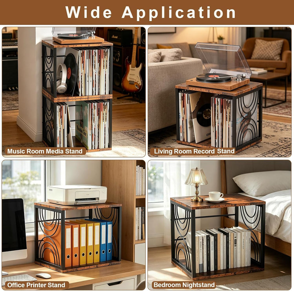 Wood Vinyl Record Storage,DIY Stackable Record Holder,Holds 80-100 LPs,Retro Vinyl Holder, Visualize Album Crate Cube,Top Supports Turntable in Bedroom Living Room Music Corner for 7/10/12In