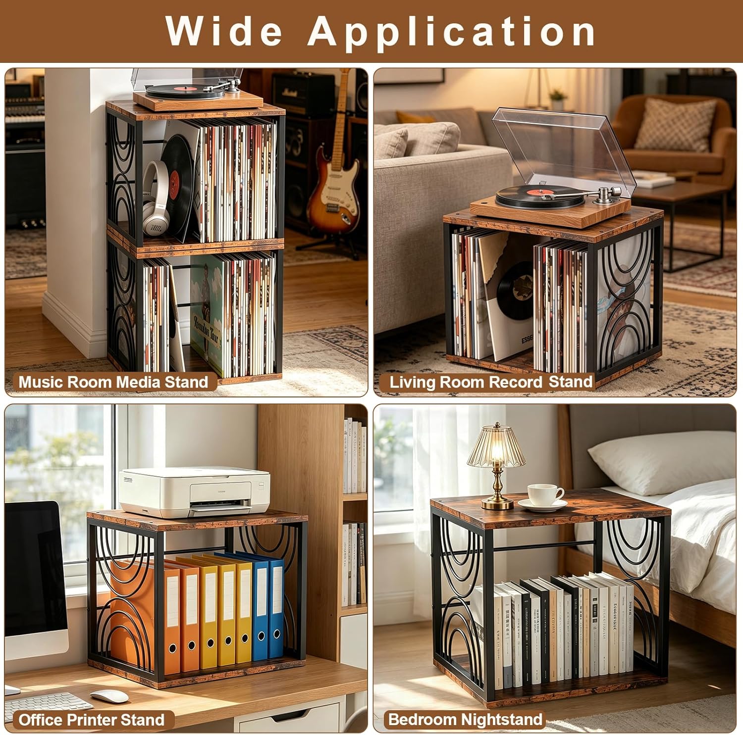 Wood Vinyl Record Storage,DIY Stackable Record Holder,Holds 80-100 LPs,Retro Vinyl Holder, Visualize Album Crate Cube,Top Supports Turntable in Bedroom Living Room Music Corner for 7/10/12In