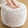 Round Ottoman Corduroy Pouf Foot Rest, Beige, 20x15 in | Storage Ottoman Footstool for Living Room,20x15 Soft Floor Poufs,Memory Foam Filling,Footrest only