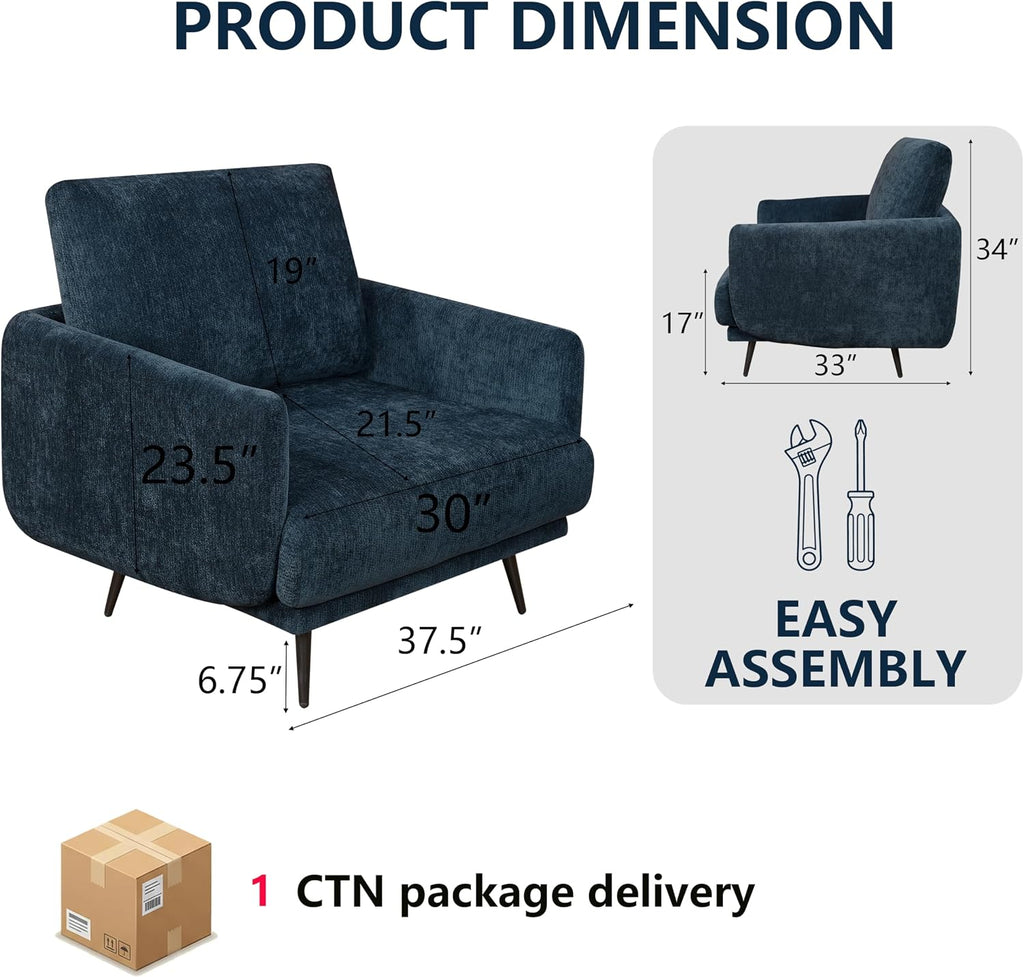 Oversized Accent Chair for Living Room Chairs Reading Arm Chair Comfy Modern Single Sofa Side Chairs with Metal Legs & Soft Cushion for Bedroom, Waiting Room