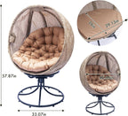 Oversized 360 Swivel Egg Chair - Foldable Rattan Seat w/Cushions, Outdoor Indoor Lounge Chair for Patio, Pool, Balcony & Living Room (Small Leaf Jacquard Khaki-2)