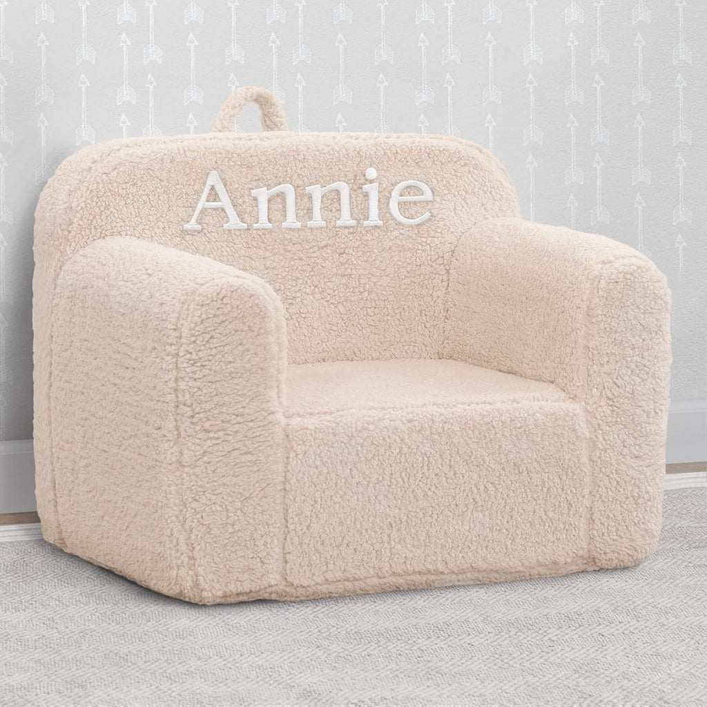 Delta Children Cozee Sherpa Chair – Customize with Name – Foam Kids Chair for Ages 18 Months and Up, Cream