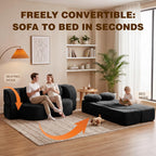 Vongrasig Convertible Sofa Bed, 77” Folding Boneless Couch, Floor Sofa 2-in-1 Curved Couch for Small Living Room, Apartment, Guest Room, Black