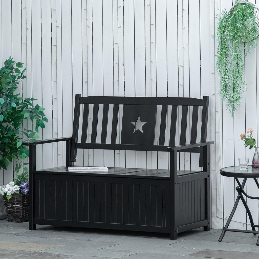Outdoor Storage Bench, 43 Gallon Deck Box with Armrests, Outdoor Storage Box for Patio Furniture Cushions and GTools, Black