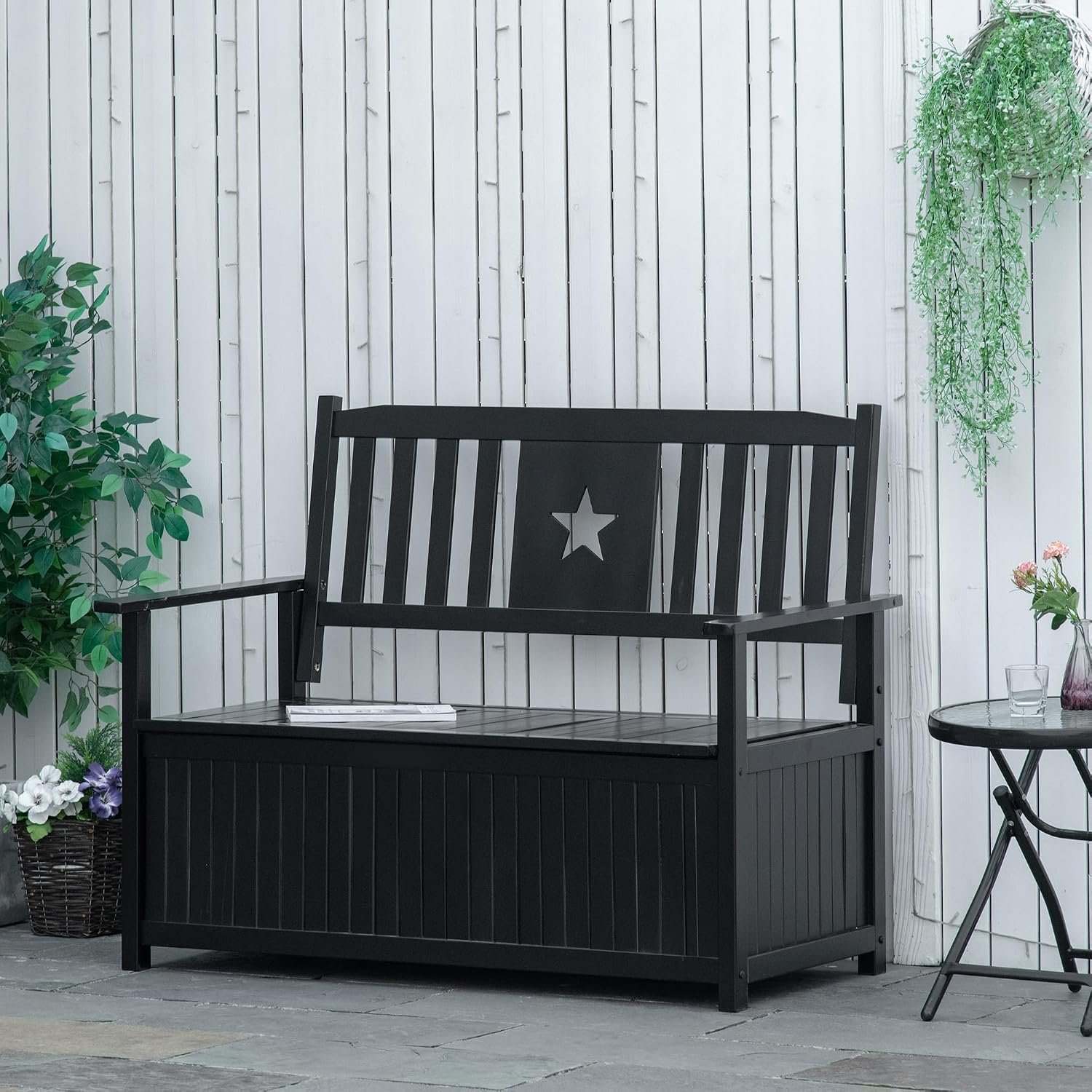 Outdoor Storage Bench, 43 Gallon Deck Box with Armrests, Outdoor Storage Box for Patio Furniture Cushions and GTools, Black