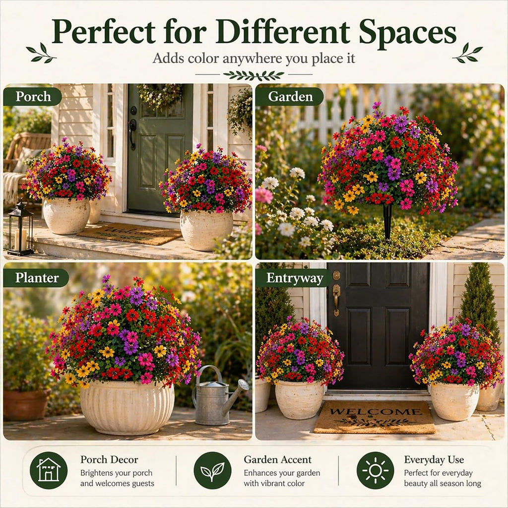 Lethargic Artificial Flowers for Outdoors with Ground Stakes 1 Pack, Lifelike Faux Flowers No Maintenance Faux Plants for for Porch, Garden, Planters, Patio, Cemetery Decoration (Mixed, 1Pc 48 Stems)