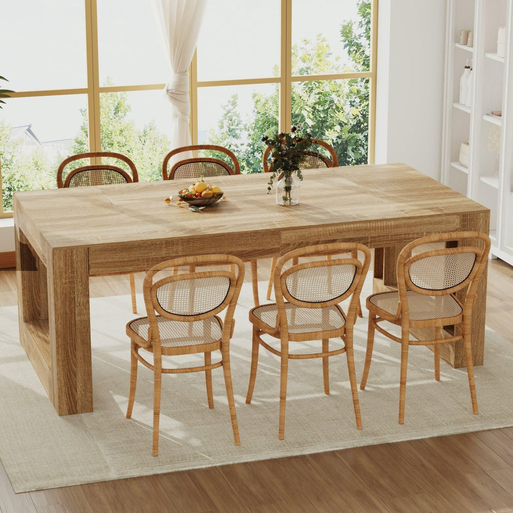 Dinner Table for 6-8 People, Kitchen and Dining Room Furniture, 78.7" Conference Desk Table with Sturdy Pedestal Base, Large Rectangular Tables for Kitchen, Dining Room, Natural