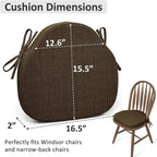 Shinnwa Dining Chair Cushions Set of 4, High-Resilience Foam Windsor Seat Pads, Kitchen Chair Cushions with Ties & Textured Cover, 4 Pack, 16.5 x 15.5 x 2, Dark Brown