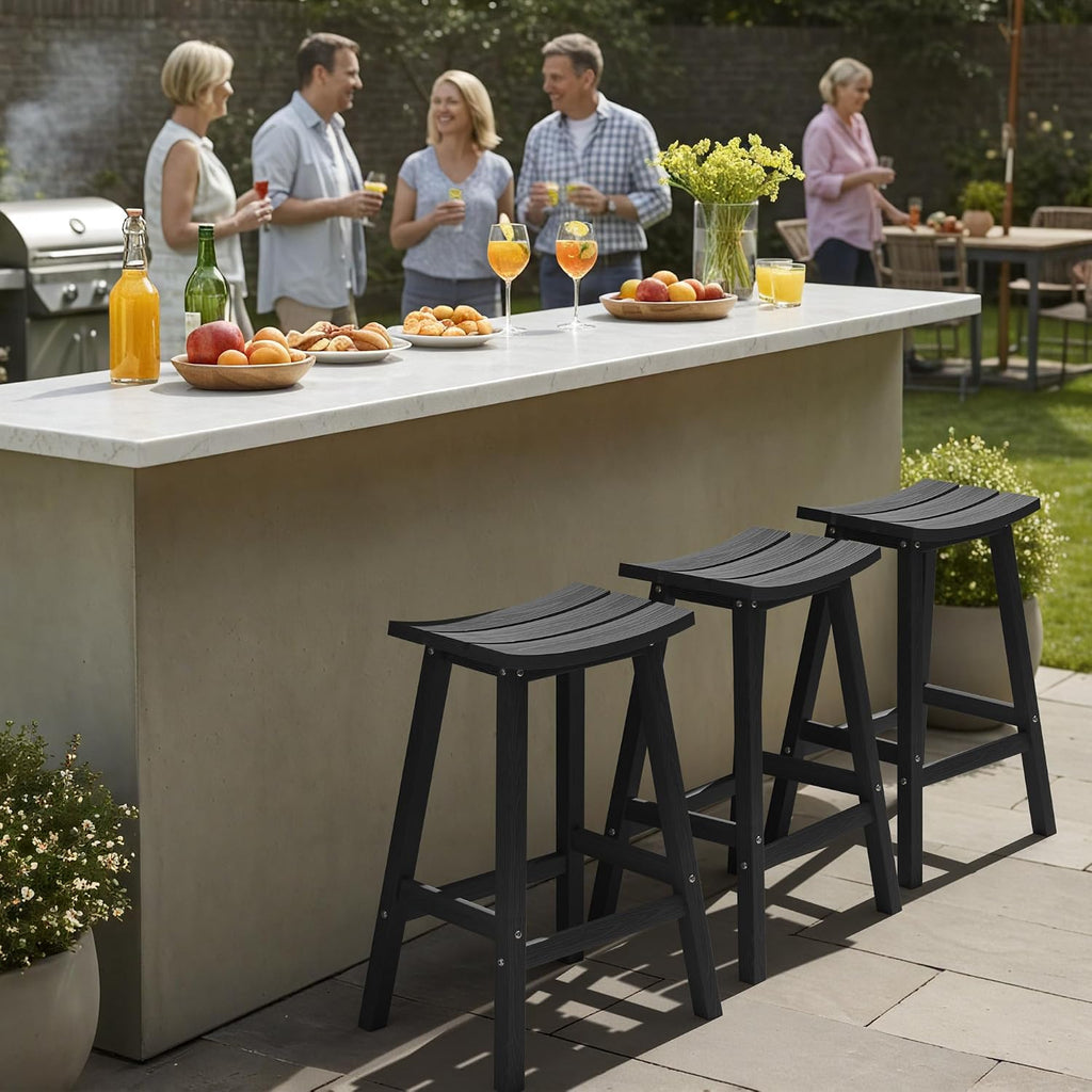 Ciokea 2 Set 29" Outdoor Bar Stools Heavy Duty HDPE Outdoor Stools Weatherproof Waterproof Patio Seats Modern Bar Height Tall BarStools for Bar Deck Balcony Kitchen Yard, Black
