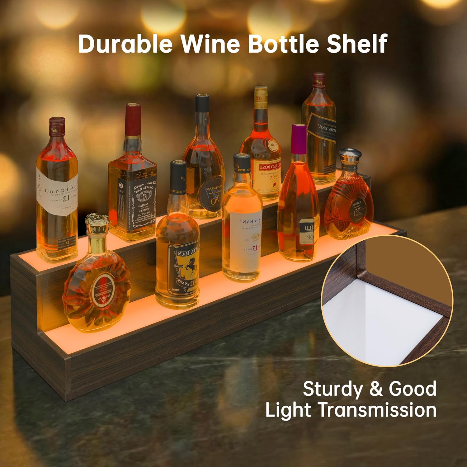 Cubehom LED Liquor Display Shelf, Freestanding Bar Cabinet with 2-Tier Adjustable Glass Shelves, Modern Floor Standing Wine & Spirit Storage Rack for Home Bar, Restaurant