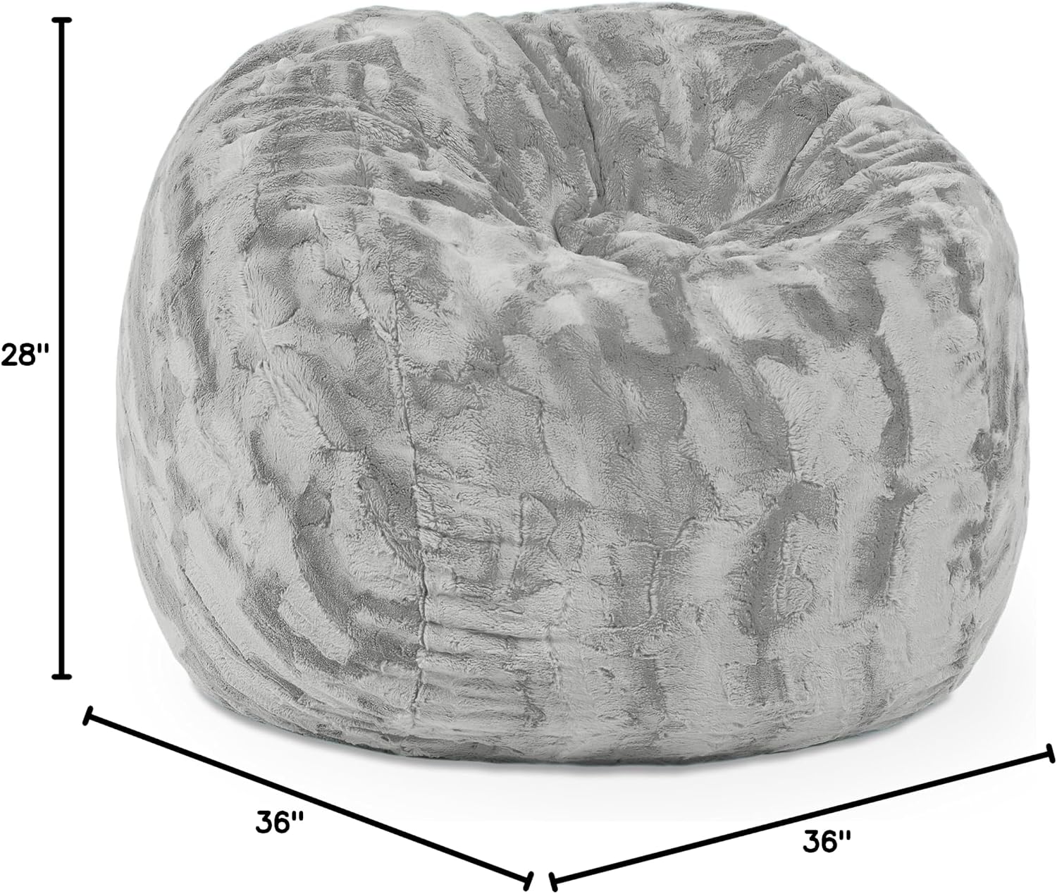 Jaxx Saxx 3 Foot Bean Bag Chair - Faux Fur, Silver