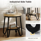 IRONCK Round Side Table, 2 Tier Industrial End Table with Storage Shelf, 19.7" Accent Bedside Table for Living Room, Bedroom, Small Spaces, Wood Tabletop & Curved Metal Legs, Light Brown