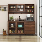 Freestanding Storage Cabinet with 4 Dawers, 3 Shelves, 2 French Doors, Rectangular Wood Kitchen Pantry, Farmhouse, for Living Room, Dining Room, Walnut