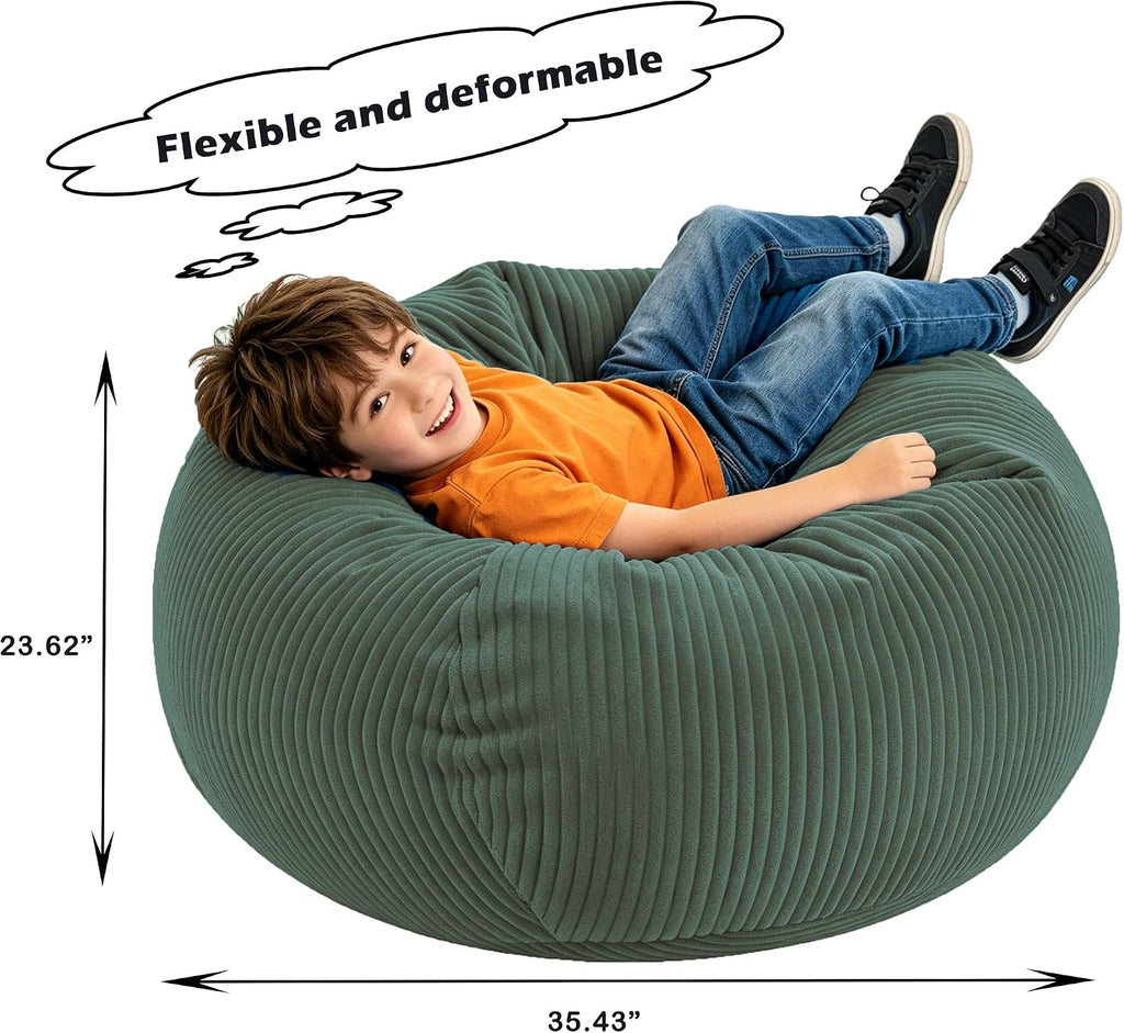 LPMOERA Soft Corduroy Kids Bean Bag Chair with Memory Foam Filling Green