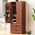 71" Farmhouse Kitchen Pantry Cabinet with 2 Large Drawers,Embossed Texture Freestanding Cupboard with 8 Door Shelves and 3 Cabinet Shelves for Kitchen,Dining Room,Living Room,Laundry,Brown