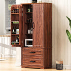 71" Farmhouse Kitchen Pantry Cabinet with 2 Large Drawers,Embossed Texture Freestanding Cupboard with 8 Door Shelves and 3 Cabinet Shelves for Kitchen,Dining Room,Living Room,Laundry,Brown