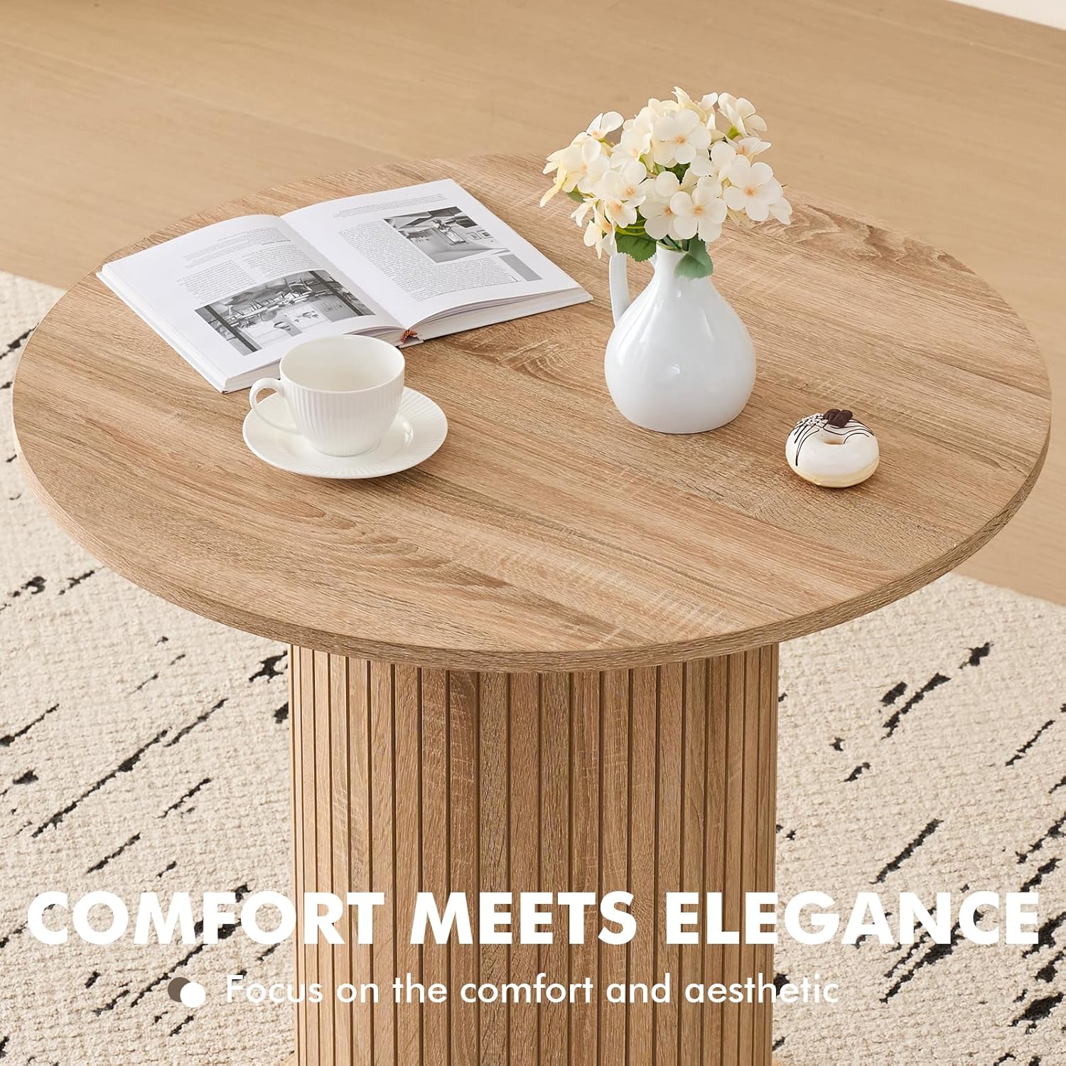 35.5" Round Dining Table for 2, Modern Small Pedestal Kitchen Table, Space Saving, for Apartment Dining Living Room
