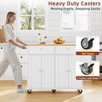 SUNLEI Kitchen Island with Storage, Kitchen Island on Wheels with Drop Leaf, Rolling Kitchen Island Cart with Cabinet and Drawers, Mobile Kitchen Storage Cart for Dining Room, White