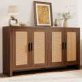 Mericonia Rattan Buffet Cabinet with Storage, Sideboard Cabinet with Doors and Adjustable Shelves, Farmhouse Coffee Bar Station Table, Modern Wood Cupboard for Kitchen, Livingroom, Walnut