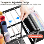 Aquzee Wrapping Paper Storage, Rolling Gift Wrap Storage Stand, Vertical Wrapping Paper Organizer Storage Cart, Ribbon Organizers, 12 PCS Slap Bands, 9 Adjustable Rod Design, Black