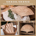 50Pcs Personalized Wooden Fans for Wedding Favors Bulks, Custom Fans for Wedding Guests, Bulk Handheld with Tassel and Yarn Bag, for Wedding Baby Shower Party Favors (50, A)