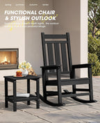 KINGYES Oversized Outdoor Rocking Chair Set of 2, All-Weather Patio Rocking Chairs for Porch, HDPE Outdoor Patio Recliner Rockers with High Back & Wide Seat for Garden, Lawn, Black