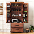 71" Kitchen Pantry with 2 Large Drawers,Embossed Texture Freestanding Cupboard with 8 Door Shelves and 3 Shelves,for Dining Room Living Room (Laundry Brown#i)