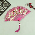 Floral Lace Folding Hand Fan with Tassel, Vintage Chinese Style Foldable Fan, Elegant Handheld Fans for Women, Wedding Party, Cosplay, Home Decor (Magenta)