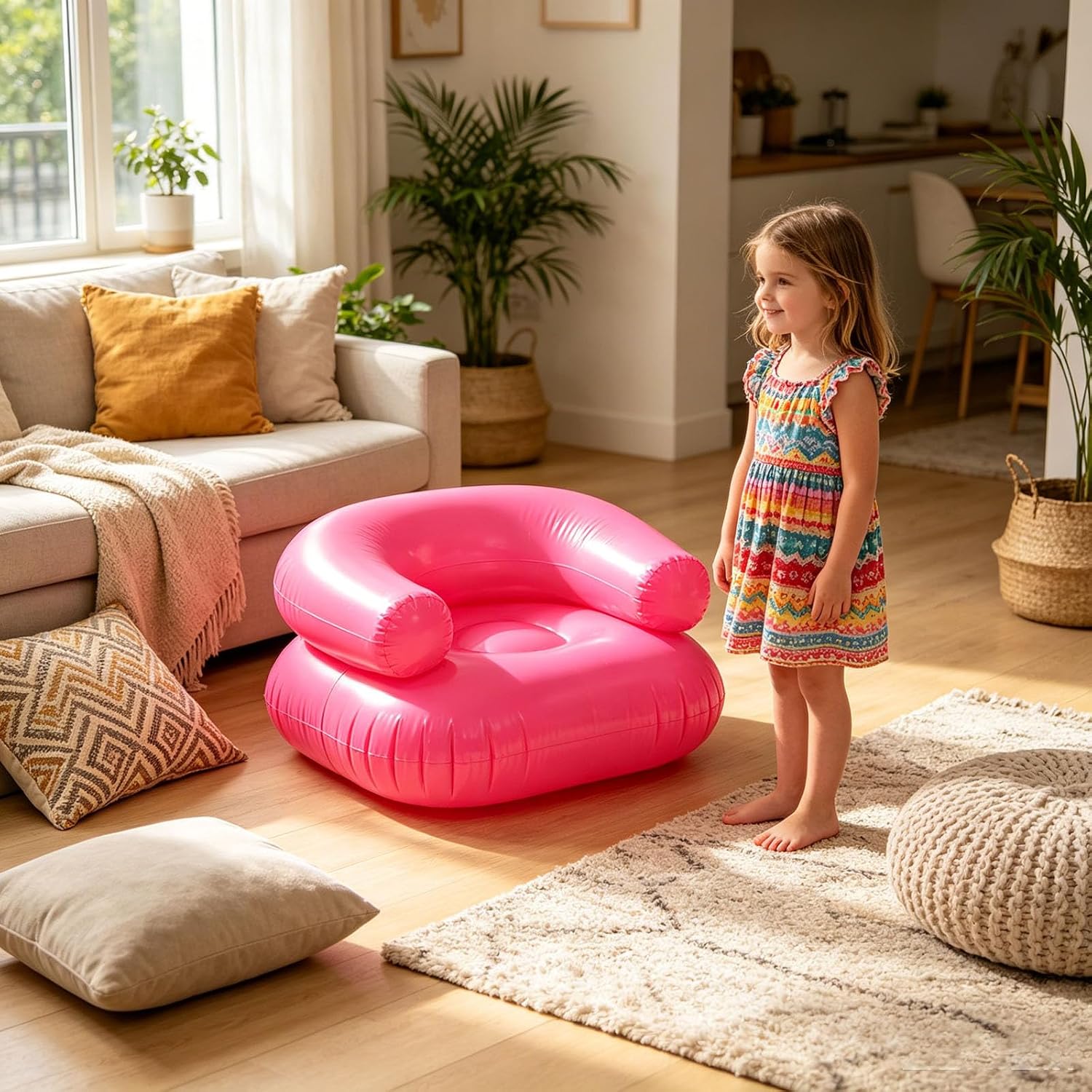 2026 New Inflatable Chair for Kids, Waterproof PVC Blow Up Chairs with 2 Vents, Portable Novelty Blow up Couch Seat for Beach 90s Party Camping, Picnics Party Supplies (1Pc_Pink)