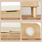 Keehusux 47.2" Rattan Storage Chest with Padded Seat Cushion, Extra Large Storage Bench with 2 Safety Hinges, Storage Trunk with Solid Wood Legs & Rounded Corners for Entryway, Bedroom, Natural Oak