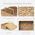 Handmade Water Hyacinth Woven Storage Basket with Lid, Multi - Functional Wicker Organizing Baskets (Large)