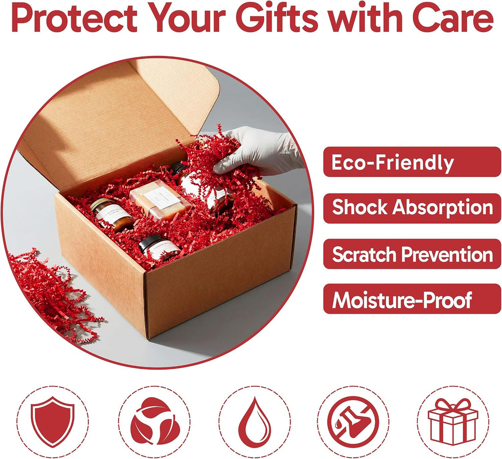 Bobobag 1 LB Red Crinkle Cut Paper Shred Filler, Decorative Shredded Paper for Gift Baskets and Box Packaging, Perfect for Weddings, Birthdays, Party Favors, Christmas, Mother's Day & Valentine's Day Gifts