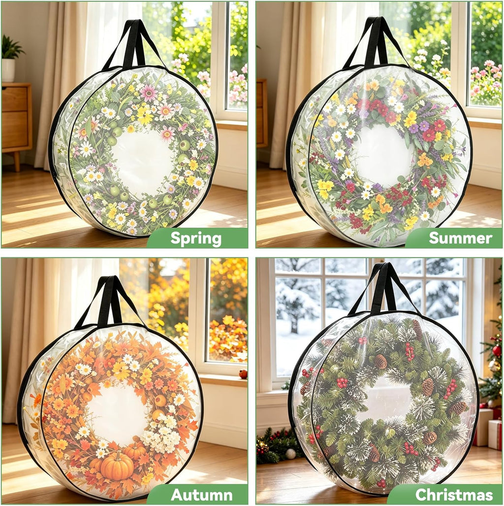 Wreath Storage Container 2-Pack, 24" Wreath Storage Bag for Garland Wreath Holder Holiday Decor Gift Storage, Wreath Bag for Spring Summer Autumn Christmas Wreath Storage