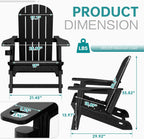 Shintenchi Adirondack Chairs Set of 2,HDPE Adirondack Chairs w/Removable Tablelop & Umbrella Hole,All-Weather Wooden Textured Plastic Outdoor Chairs w/Cup Holders for Garden Backyard Pool,Black