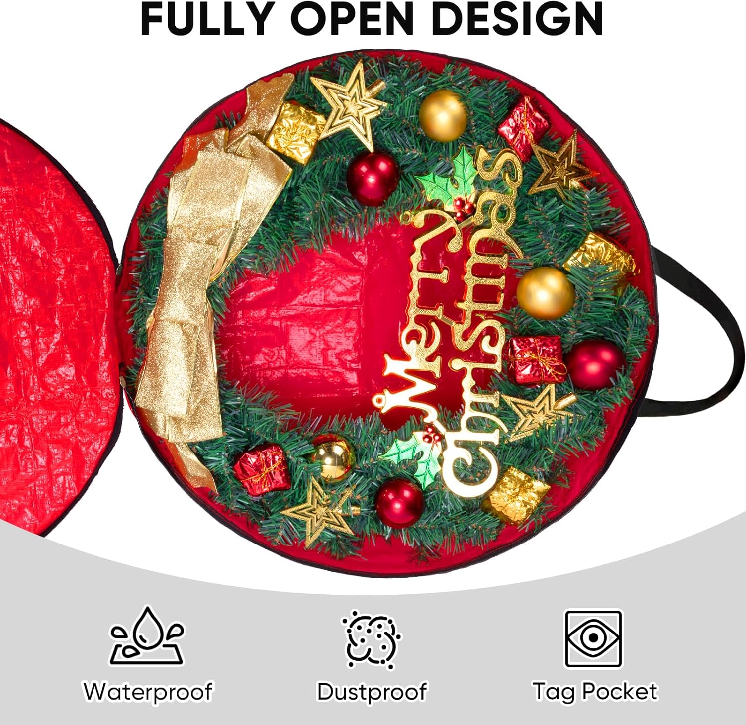 BALEINE Wreath Storage Container, 2 Pack Christmas Wreath Storage Bag with Tear Resistant PE Material and Reinforced Handle for Holiday Xmas (Grey, 30"x8")