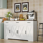 Garvee 55 in Large Buffet Sideboard Cabinet with Storage 4 Doors and 3 Drawers Kitchen Storage Cabinet Coffee Bar Buffet Table for Dining Room, Living Room, Adjustable Shelf