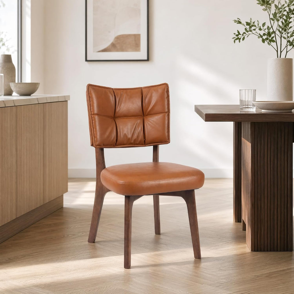YOUNIKE Modern Dining Chairs, Upholstered Kitchen & Dining Room Chairs with Double-Layer Backrest, Wood Legs, Ergonomic Cushion Seat, (PU Leather Seat, Brown, Set of 4)