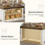 Tribesigns 55-Inch Kitchen Island with Seating and Storage, Farmhouse Wooden Stationary Island Table with Large Worktop & Leg Room, with Storage Shelves for Kitchen, Dining