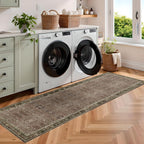 Washable Runner Hallway Rug,Low Pile 2x6 Non Slip Non-Shedding Kitchen Carpet Soft Indoor Stain Resistant Rug for Bedroom Laundry Room Bathroom Brown Floral